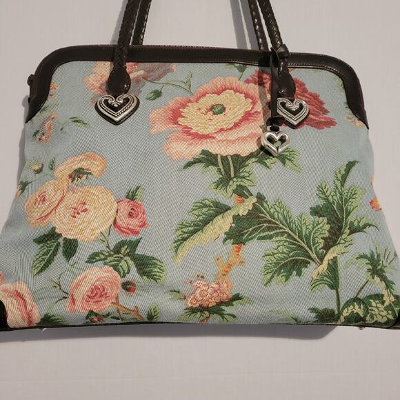 Brighton Audrey Tapestry Bag, brown leather trim multicolor floral shoulder bag - Picture 2 of 16